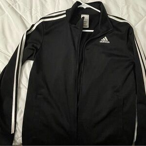 Adidas Black and White Zip-Up Jacket - Youth Large